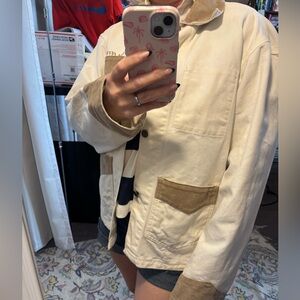 Carhartt Cream Canvas Brown Cord Collar Barn Coat